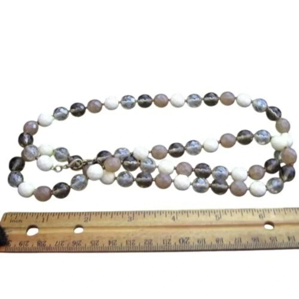 Beautiful‎ Smokey Topaz Yellow Cream Crystal Faceted Glass Bead Necklace 32